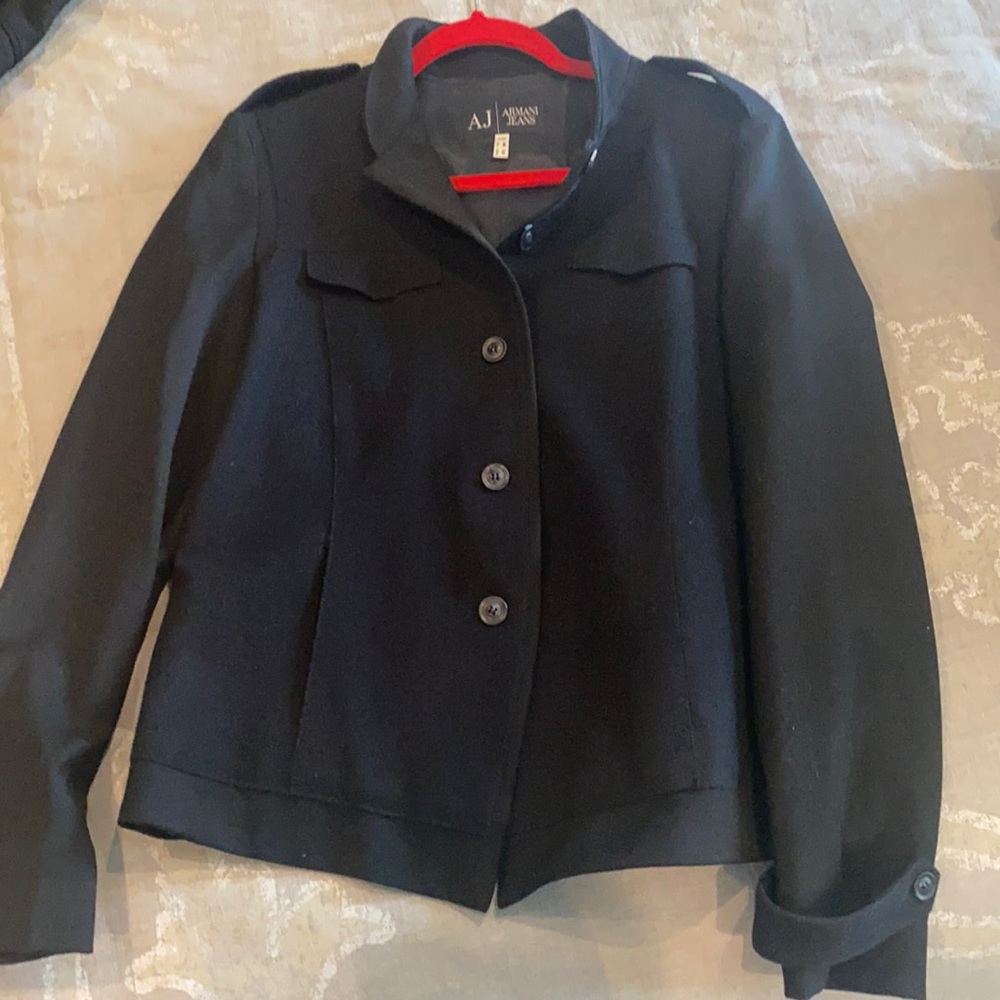 Armani Jeans Black Wool Military Jacket Size 10